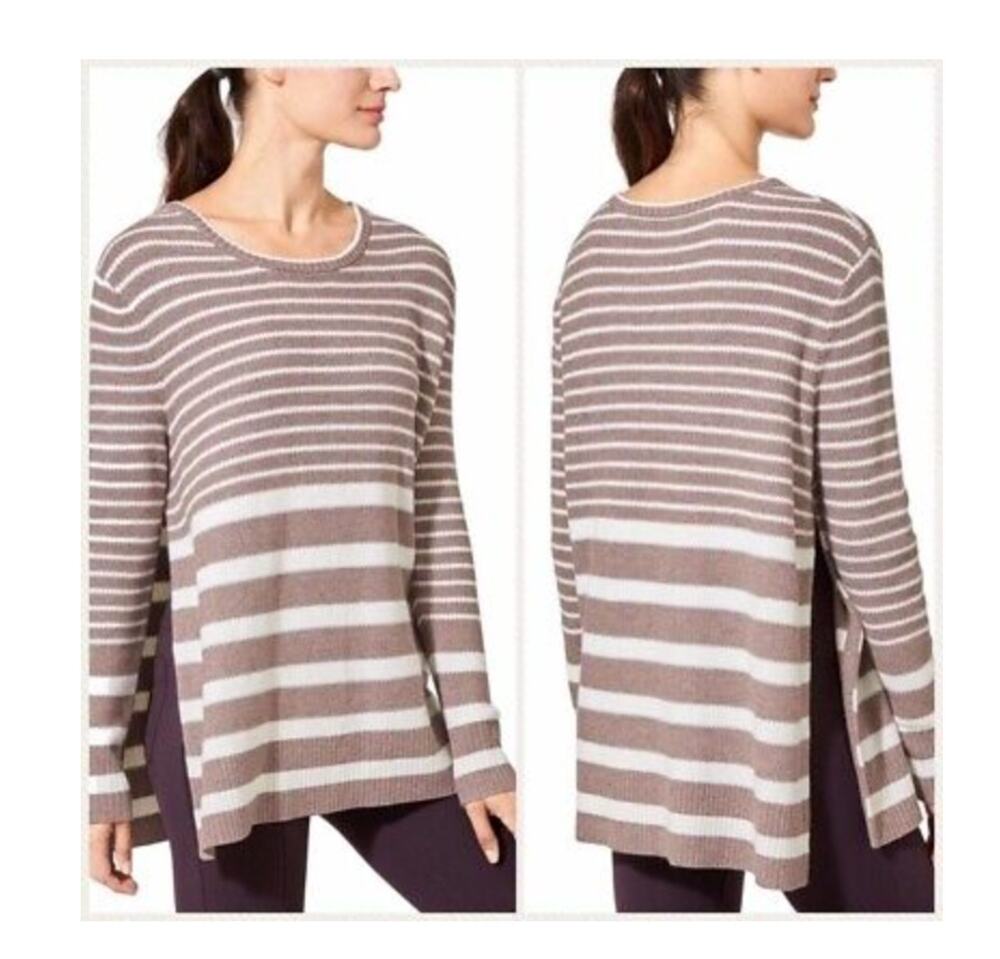 ATHLETA Tan White Kennewick Striped Split Side Wool Blend Oversized Sweater XXS